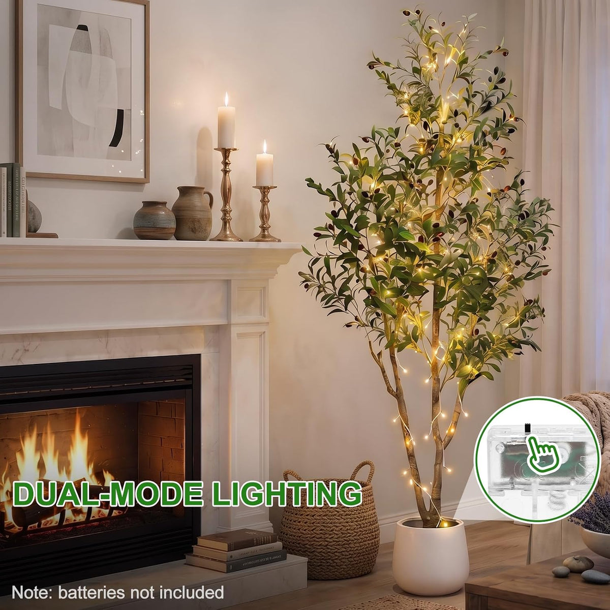 🌿 6FT Artificial Olive Tree with Warm LED Lights & Planter – Lifelike Faux Tree for Cozy Home, Bedroom & Living Room Decor ✨