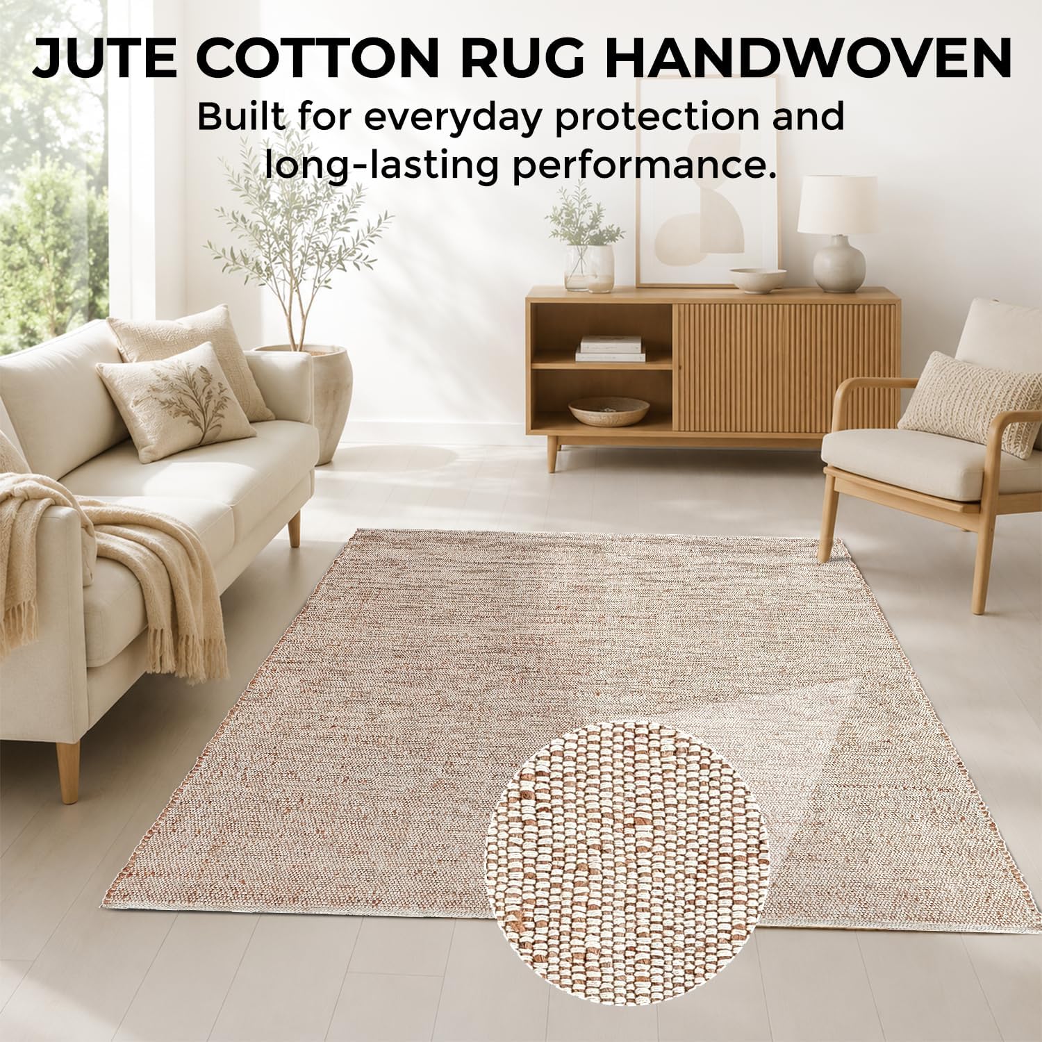 🌾 9' x 12' Natural Jute & Cotton Area Rug – Handwoven Farmhouse Boho Rectangle Rug for Living Room, Bedroom & Dining Room ✨