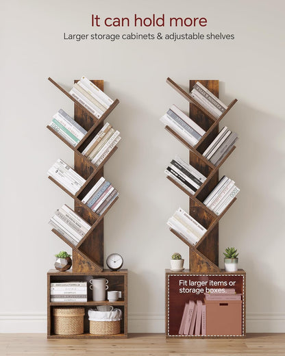 🌿 6-Tier Tree Bookshelf with Storage Cabinets – Slim Freestanding Bookcase & Display Organizer for Small Spaces 📚✨ ```