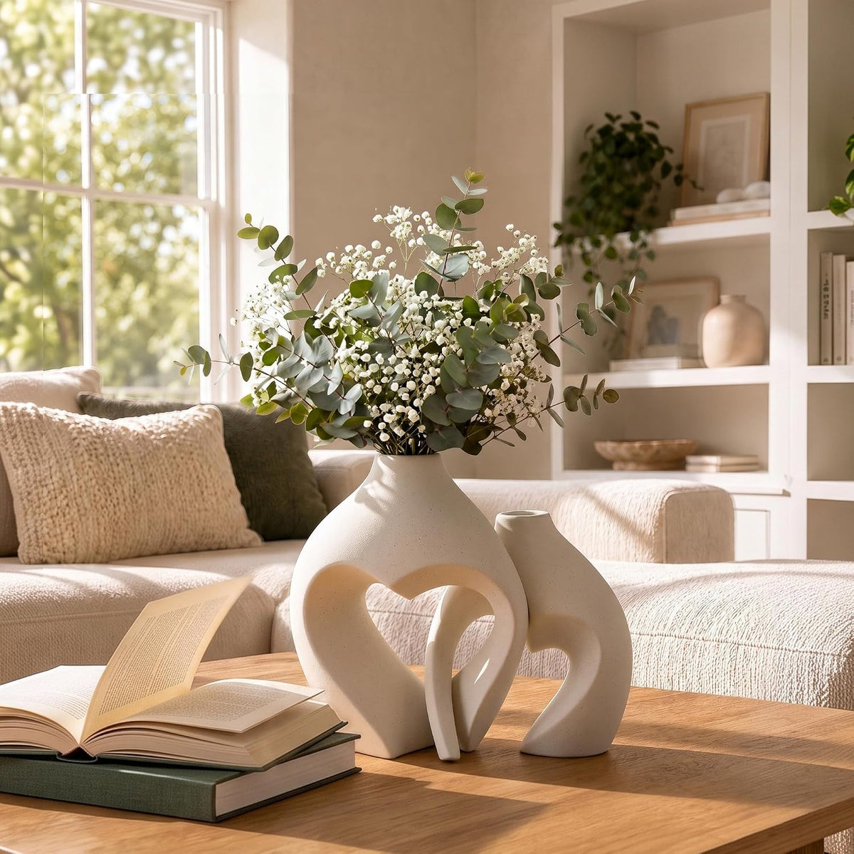 ```text 🤍 Heart-Shaped Ceramic Vase Set of 2 – Minimalist White Flower Vases for Boho, Farmhouse & Modern Home Decor ✨ ```
