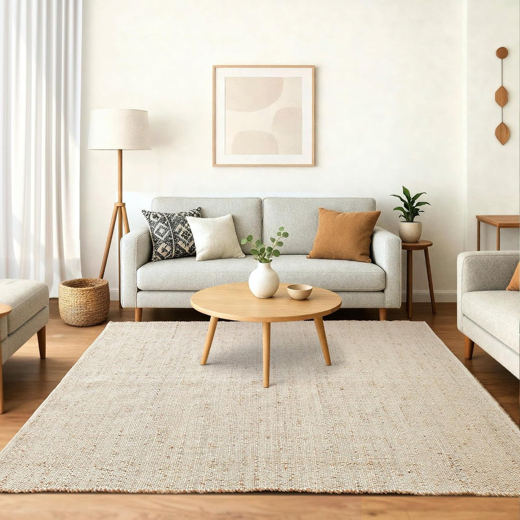 🌾 9' x 12' Natural Jute & Cotton Area Rug – Handwoven Farmhouse Boho Rectangle Rug for Living Room, Bedroom & Dining Room ✨