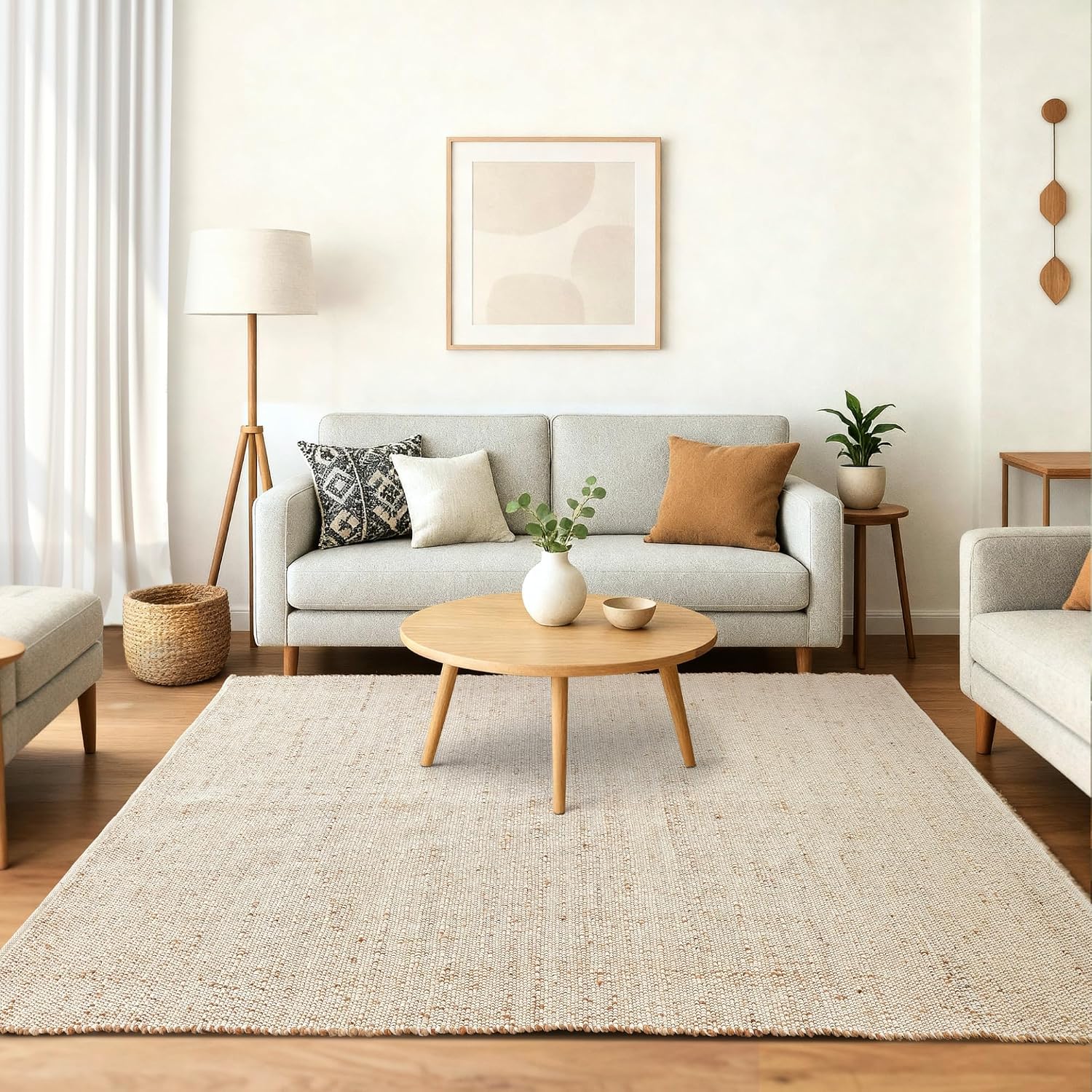 🌾 9' x 12' Natural Jute & Cotton Area Rug – Handwoven Farmhouse Boho Rectangle Rug for Living Room, Bedroom & Dining Room ✨