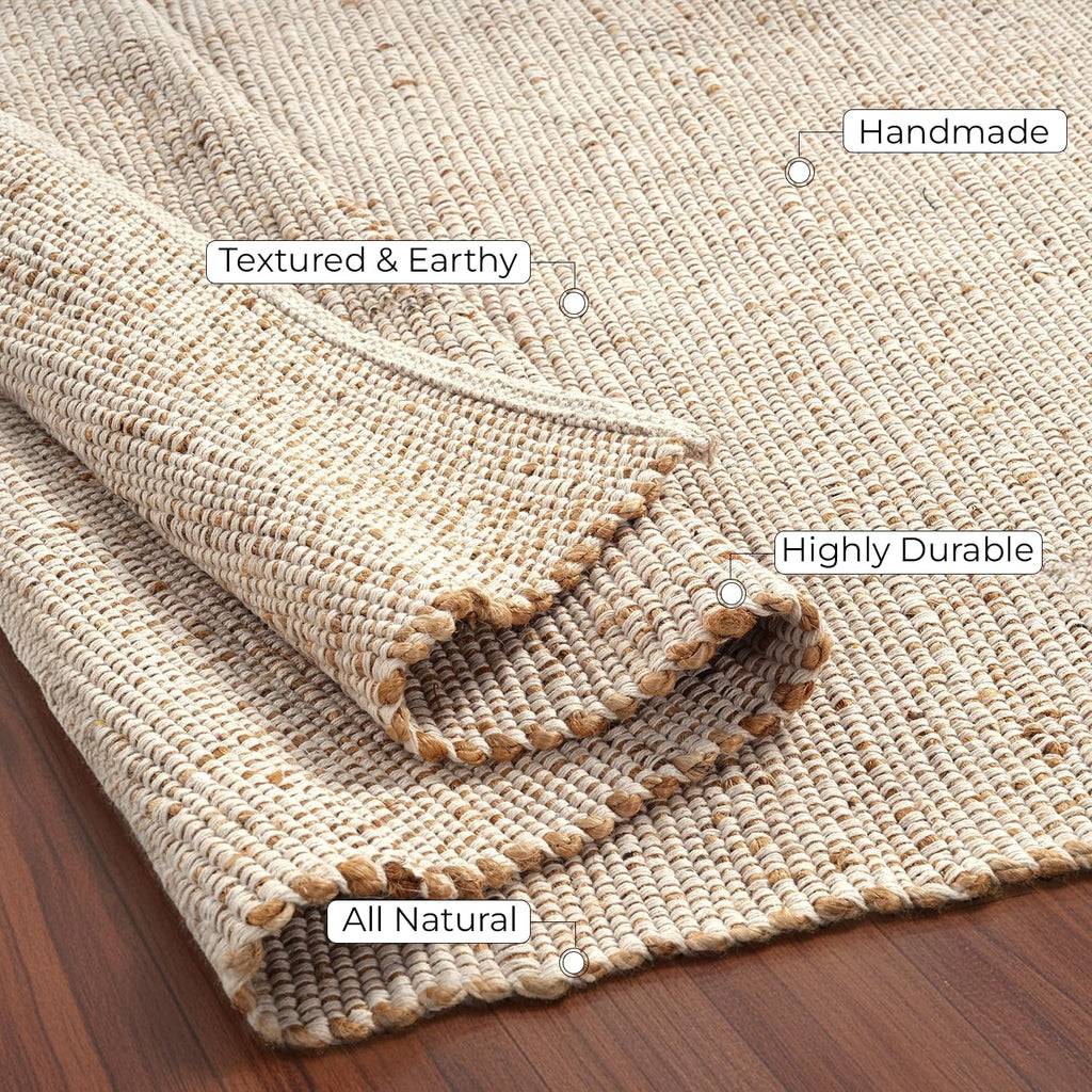 🌾 9' x 12' Natural Jute & Cotton Area Rug – Handwoven Farmhouse Boho Rectangle Rug for Living Room, Bedroom & Dining Room ✨