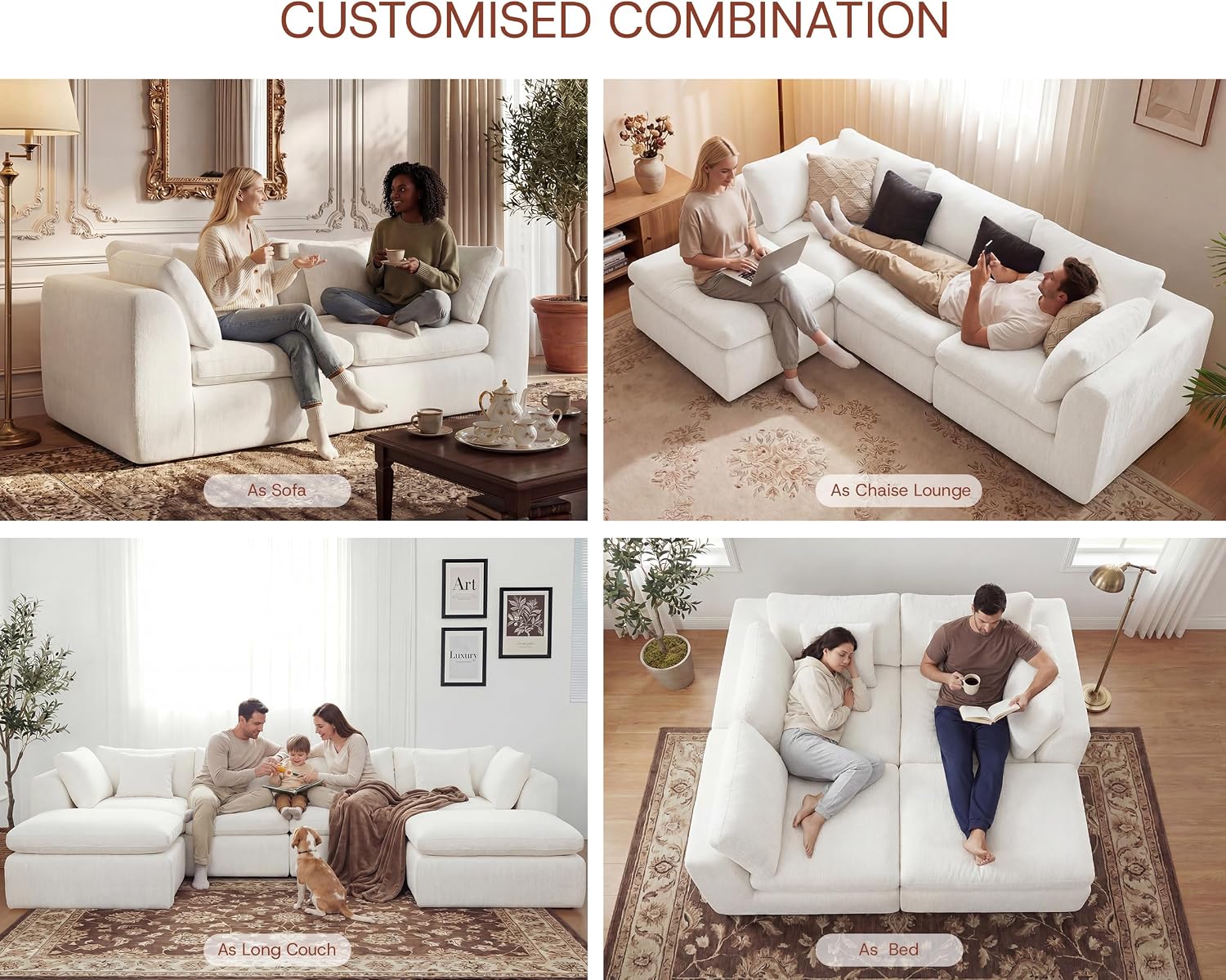 ☁️ Oversized Modular Cloud Sectional Sofa – Deep Seat Chenille Couch with Washable Covers, Flexible L/U-Shaped Design & Plush Comfort 🛋️