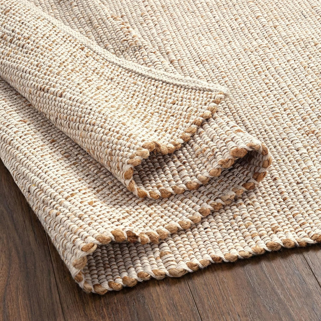 🌾 9' x 12' Natural Jute & Cotton Area Rug – Handwoven Farmhouse Boho Rectangle Rug for Living Room, Bedroom & Dining Room ✨